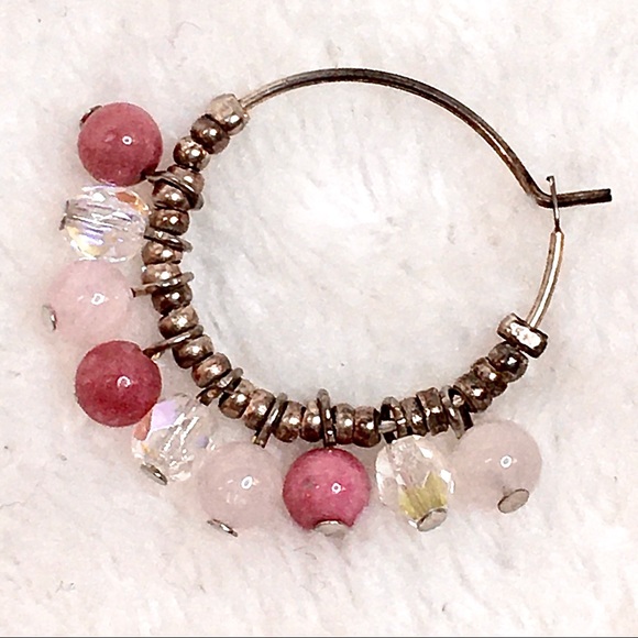 Pink & Mauve Dangle Earrings with Quartz Hearts - Picture 6 of 6